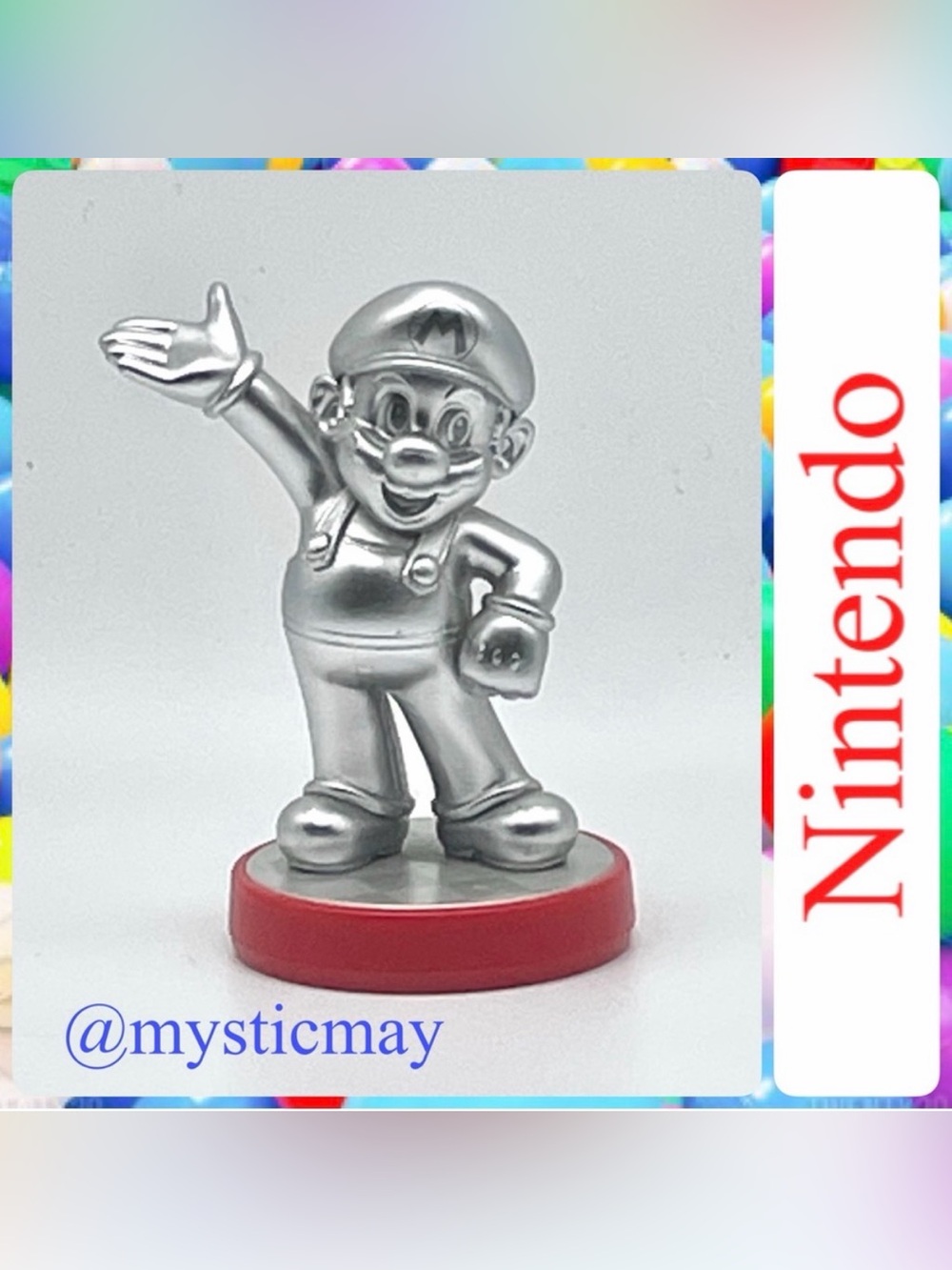 NINTENDO Silver Edition Mario Amiibo Red Base Super Mario Bros Video Game Figure